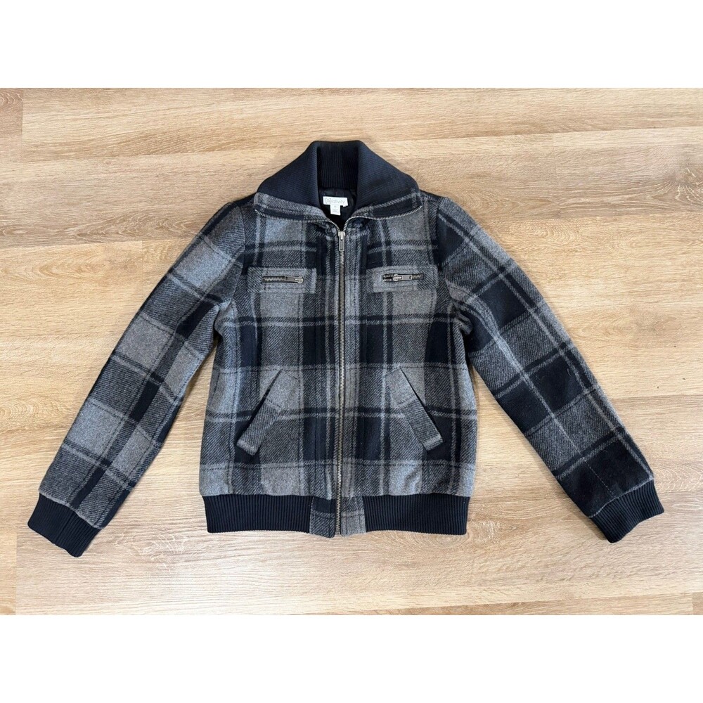 Relativity Y2K Black/Gray Plaid Wool Blend Women’s Zip Up Jacket Petite Small